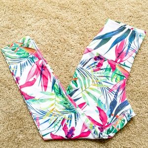 Neon Floral Print High Waisted Cropped Leggings
